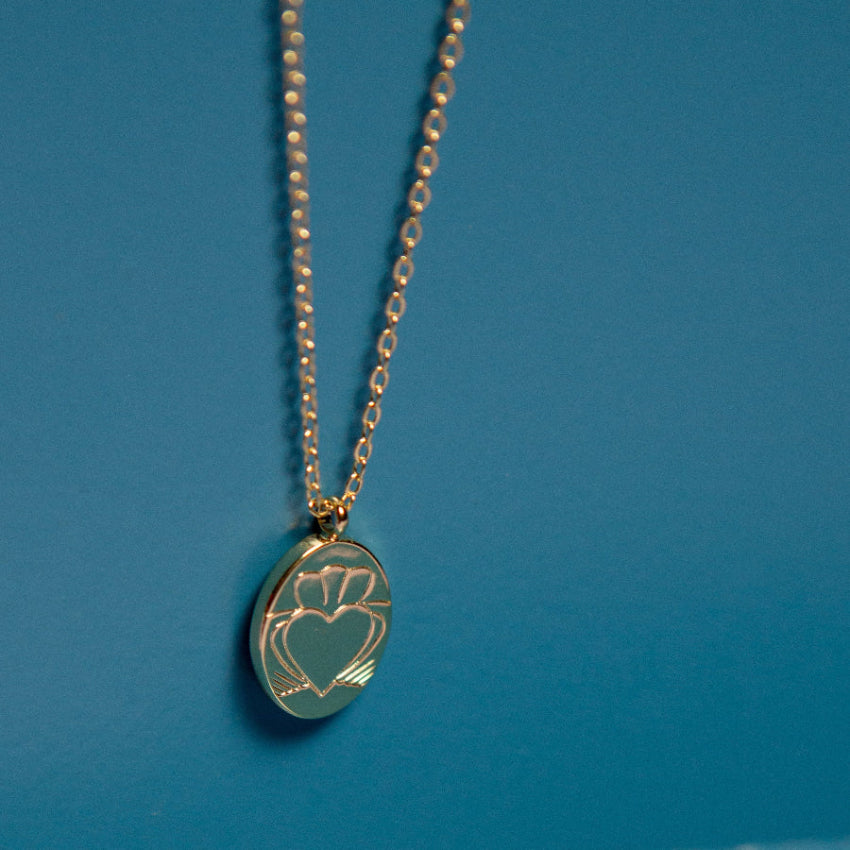 Heart Strong Coin Claddagh Gold Necklace