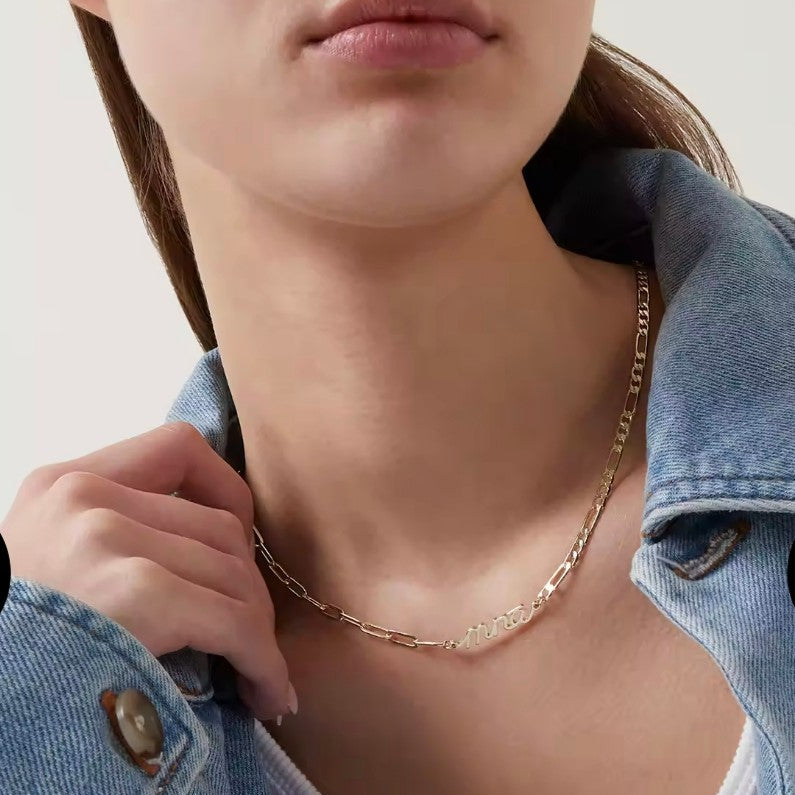 Model Wears Silver Mná Power Necklace