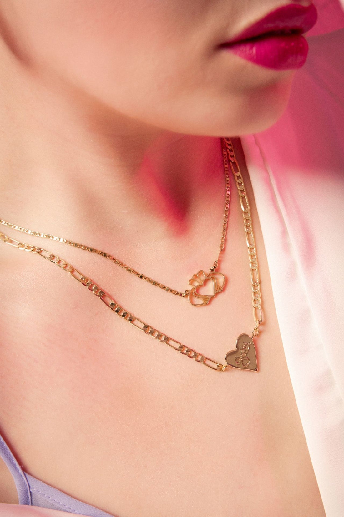 Grá Mór - Heart Shaped Pendant on Figaro Chain Necklace