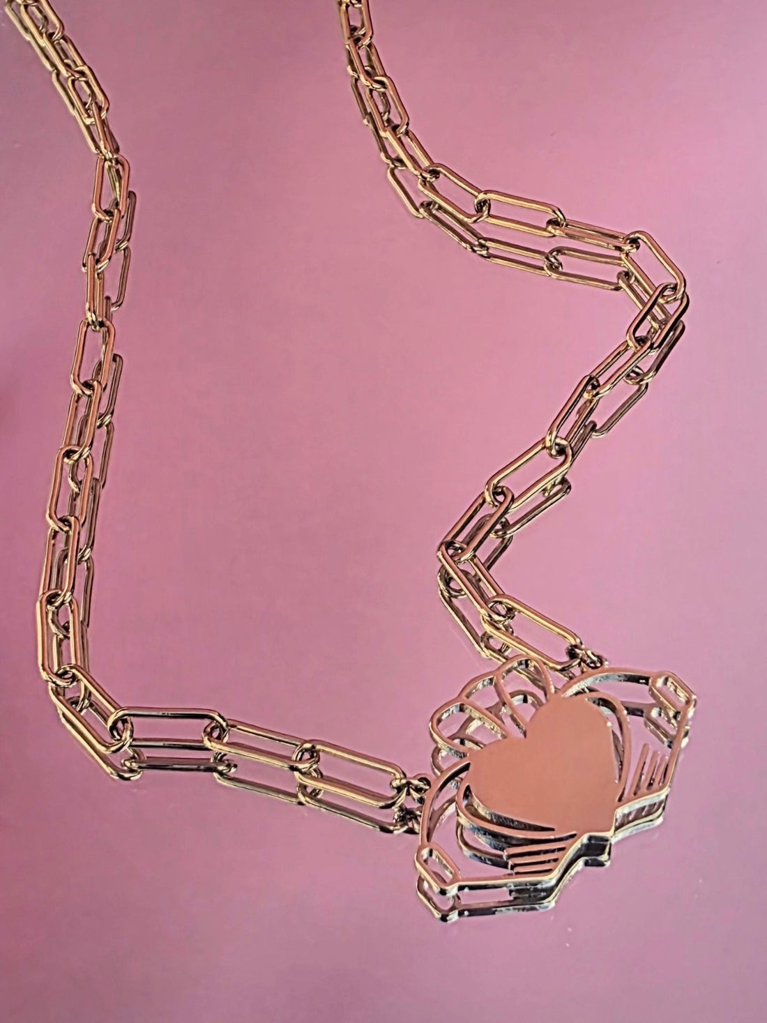 Heart Strong Claddagh - Paperclip Chain Necklace