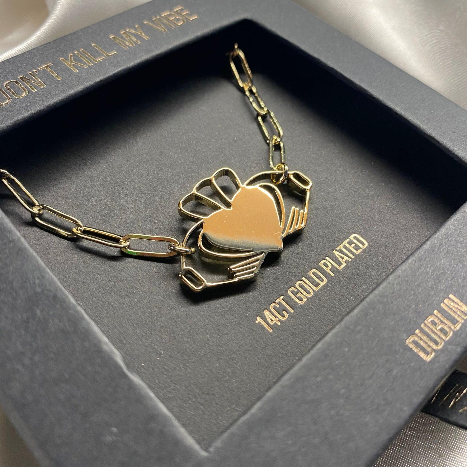 Heart Strong Claddagh Paperclip Chain Necklace
