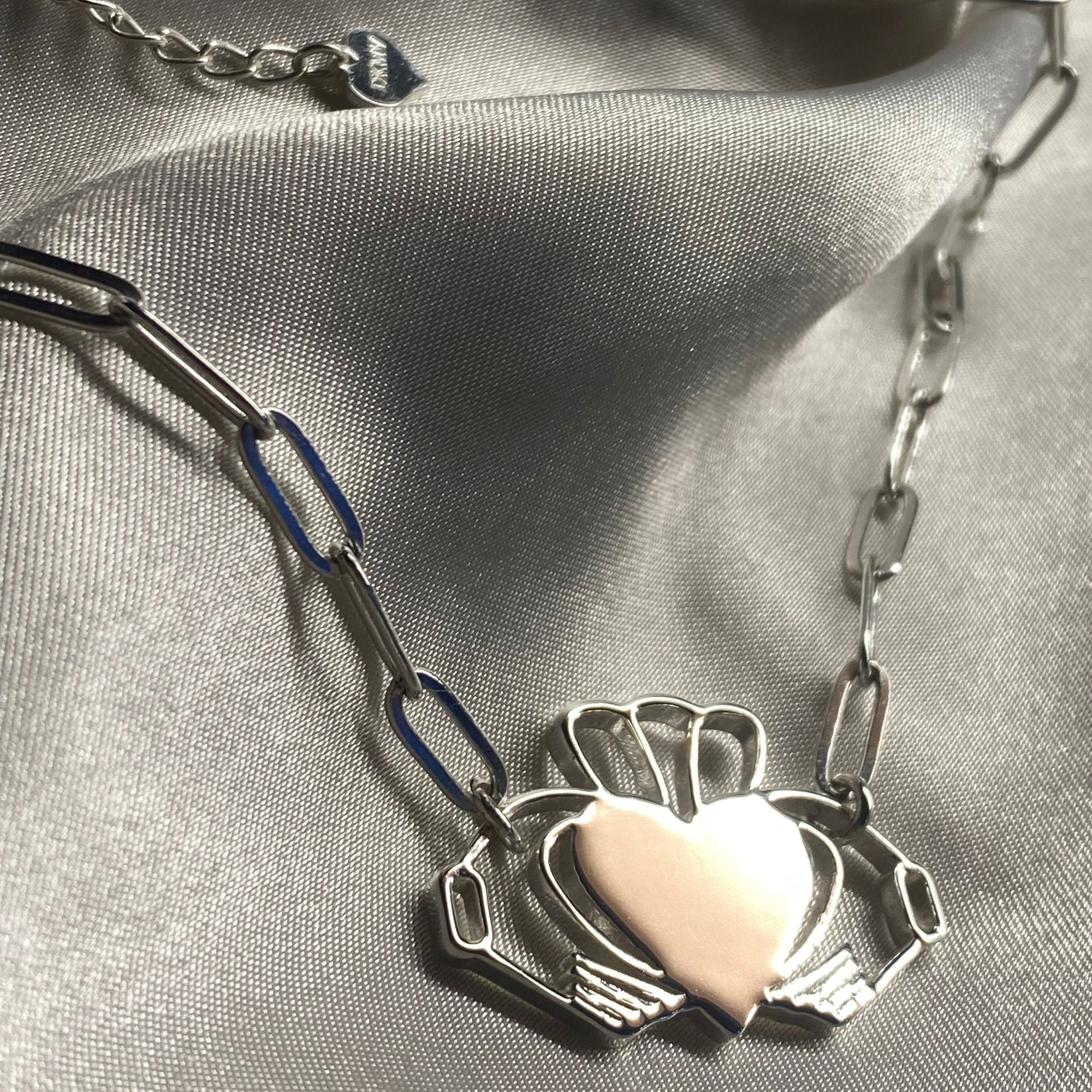 Silver Heart Strong Claddagh Necklace 
