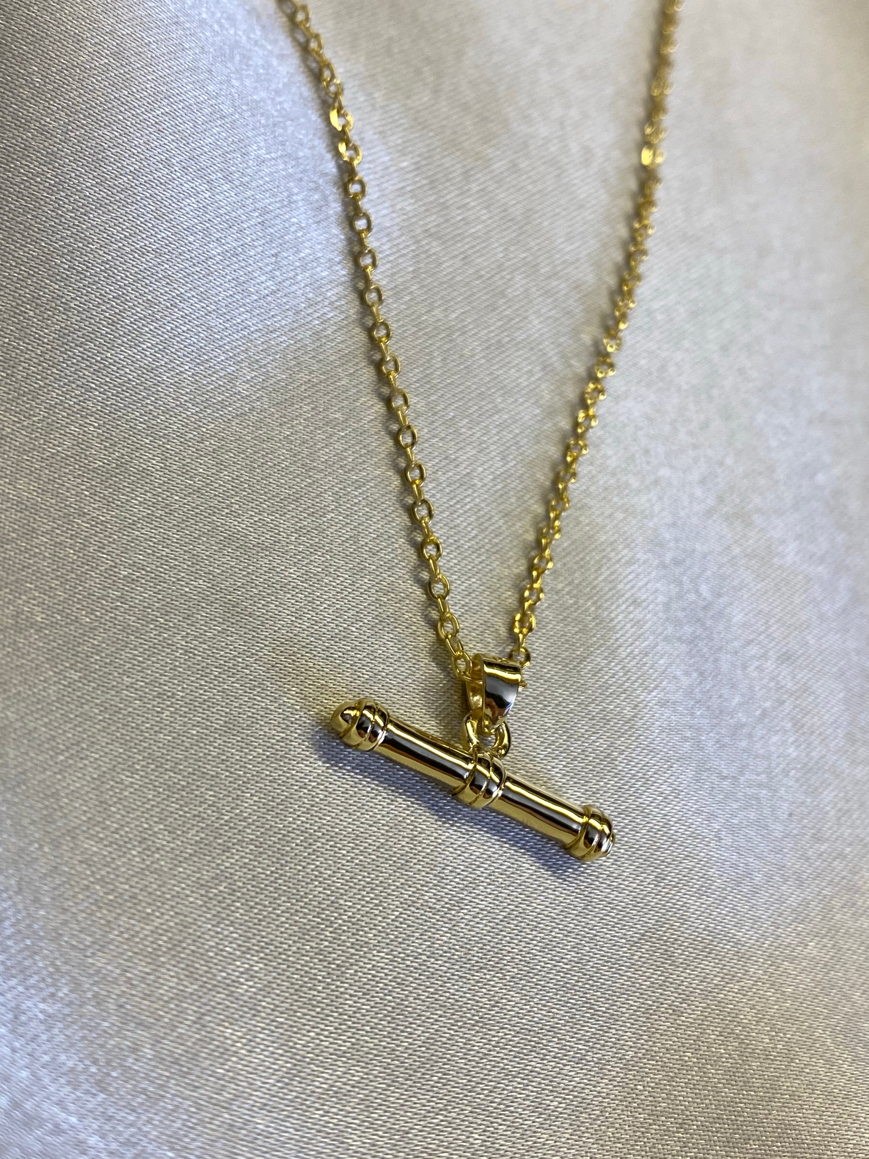 Gold plated, recycled brass, t bar, irish designed, necklace