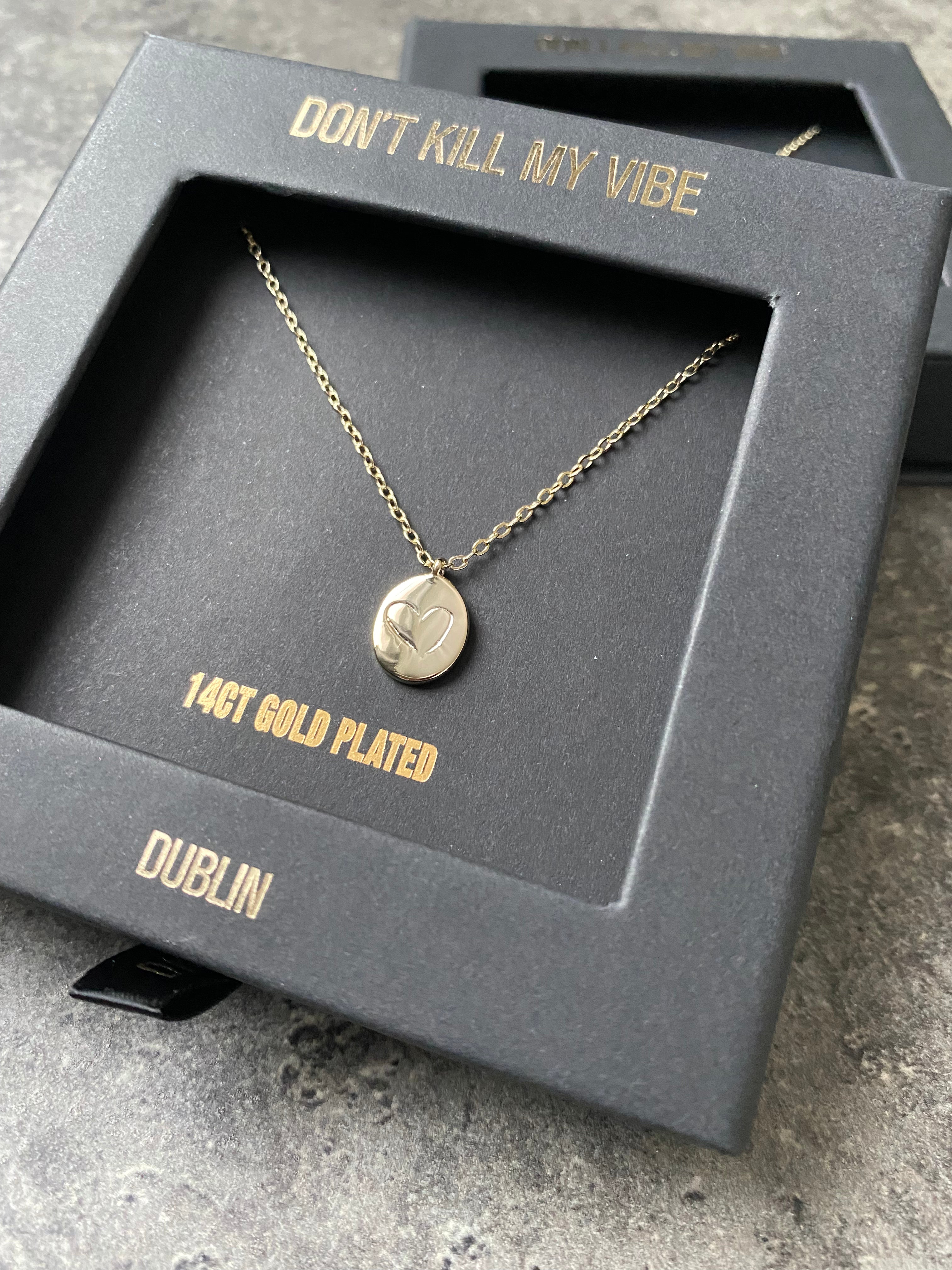 Gold plated, recycled brass, heart, irish designed, necklace gift box
